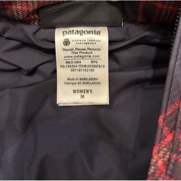 Patagonia Puffer Vest Women's Sz M Goosedown Hooded Red Navy‎ Plaid *Read* - Picture 5 of 14